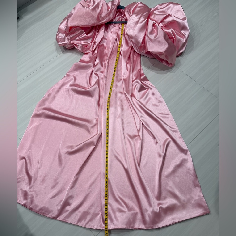 Strapless Pink Midi Dress with Feather & Sequin Detailing and custom cape - Picture 7 of 15